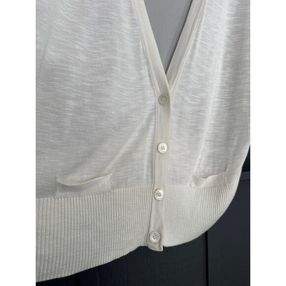 Guess Ivory Lightweight Sheer Back Deep V Cardigan Sweater Size Small - Picture 4 of 10